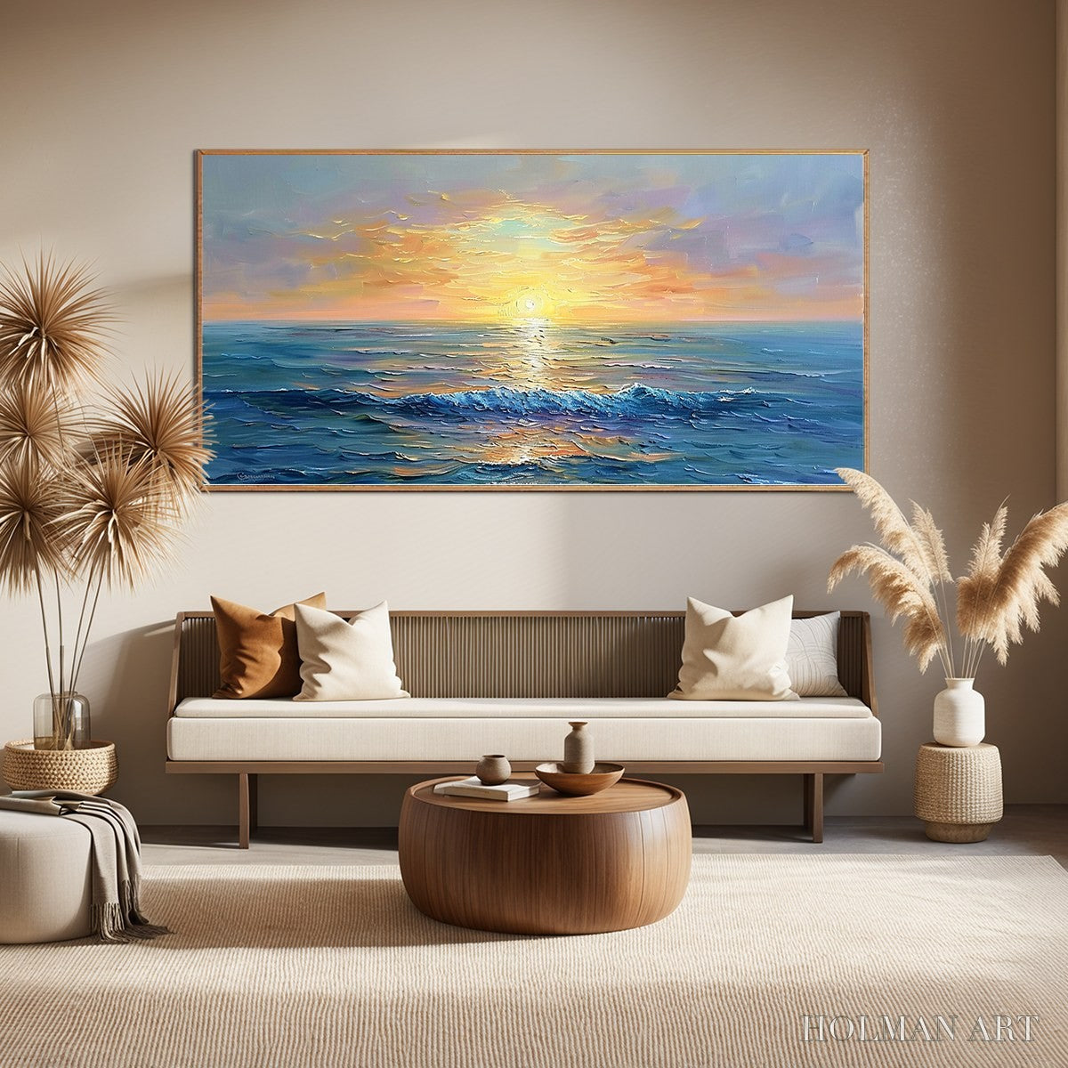 HOLMAN ART Golden Horizon – Panoramic Coastal Sunset Oil Painting - image 2