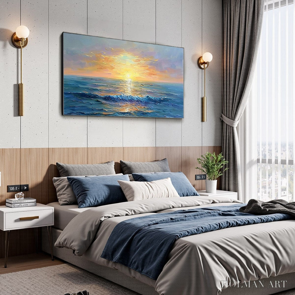 HOLMAN ART Golden Horizon – Panoramic Coastal Sunset Oil Painting - image 4