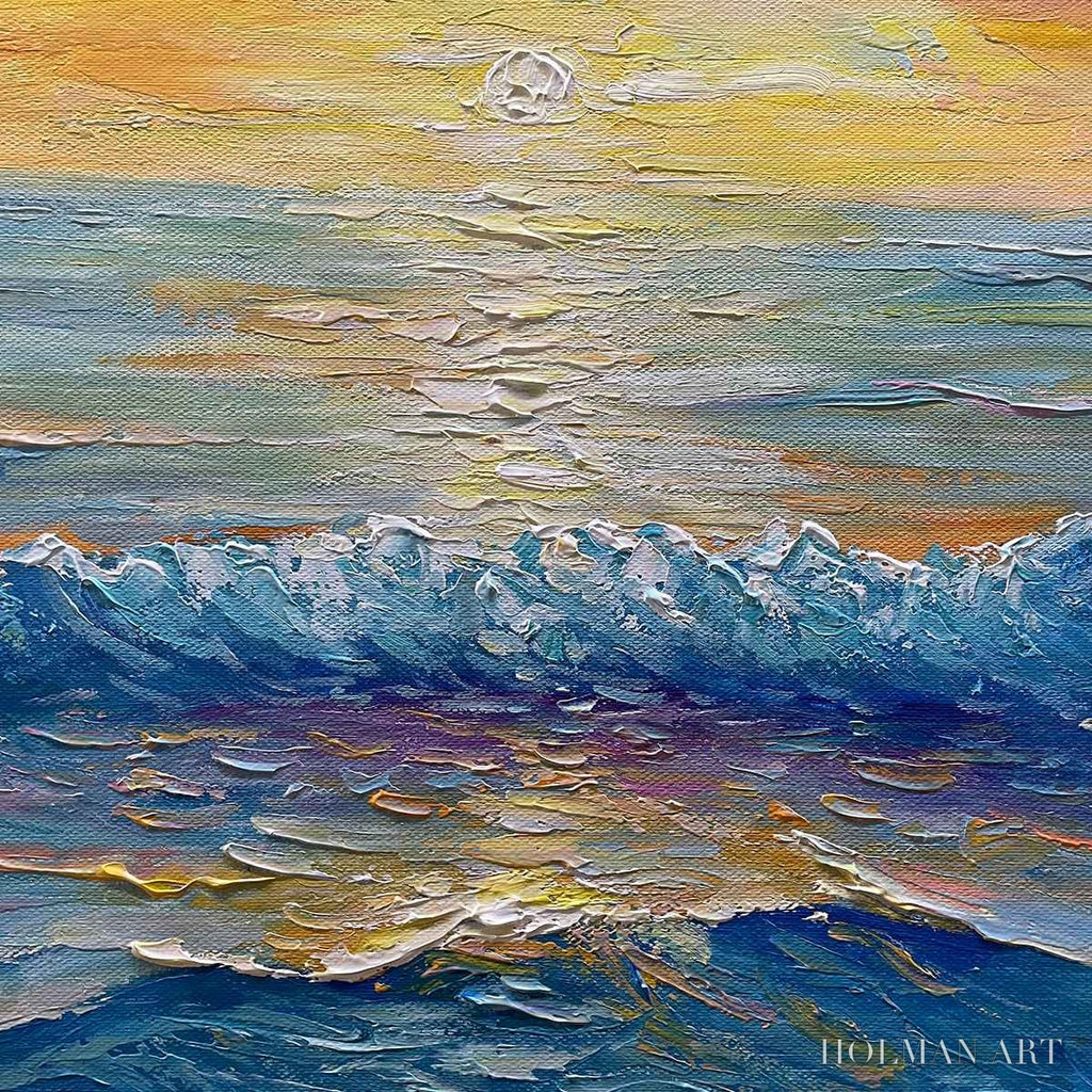 HOLMAN ART Golden Horizon – Panoramic Coastal Sunset Oil Painting - image 5