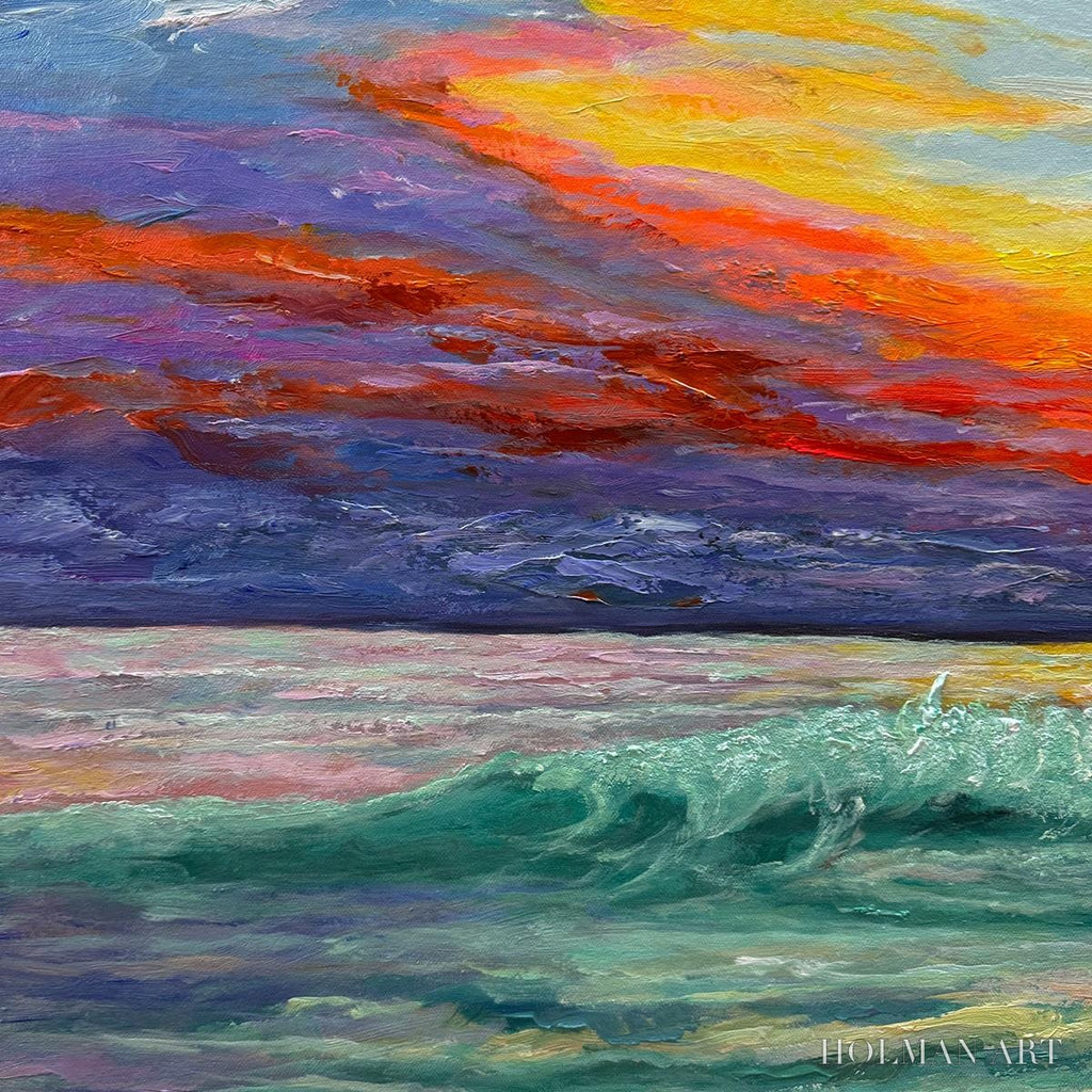 HOLMAN ART Fiery Kiss – Coastal Sunset Oil Painting - image 5
