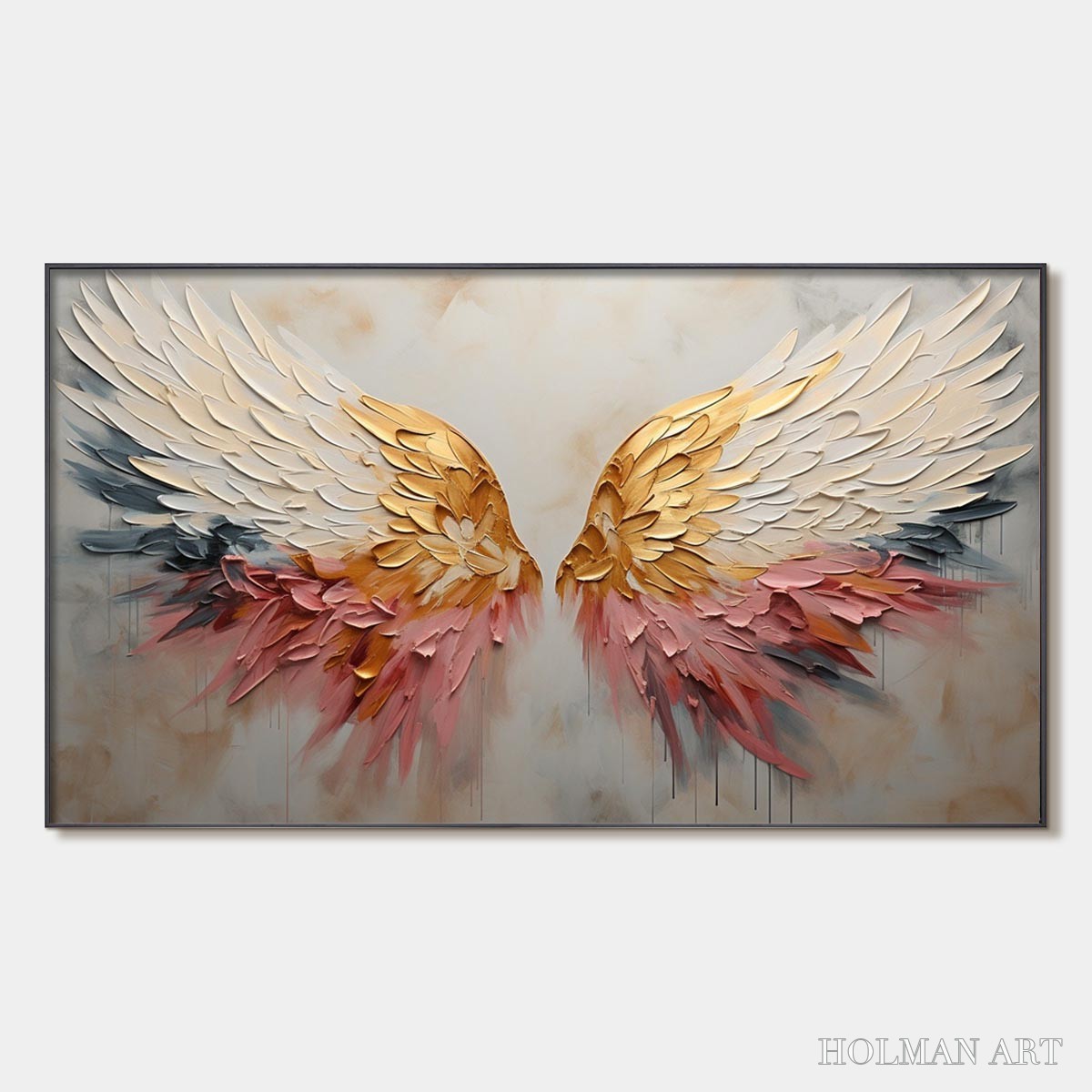 HOLMAN ART Seraph'S Grace – Angelic Wings Impasto Oil Painting - image 1