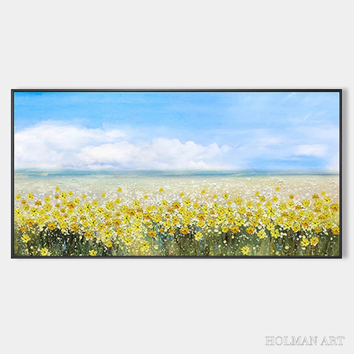 HOLMAN ART Golden Hour Bloom – Landscape Oil Painting with Yellow Wildflowers and Blue Sky - image 1