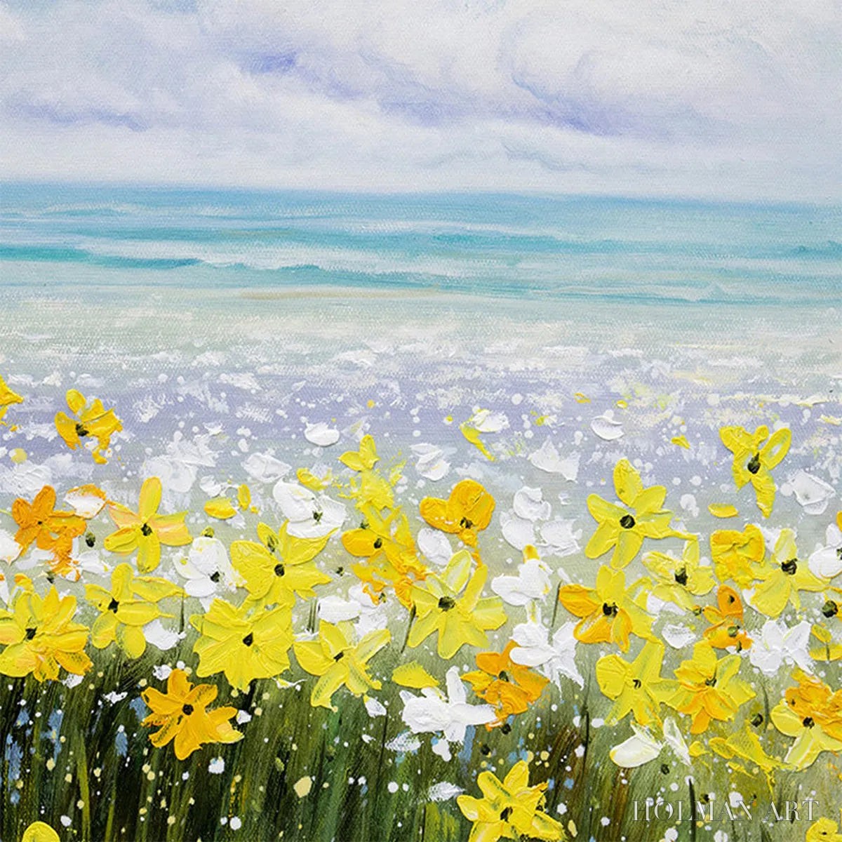 HOLMAN ART Golden Hour Bloom – Landscape Oil Painting with Yellow Wildflowers and Blue Sky - image 3