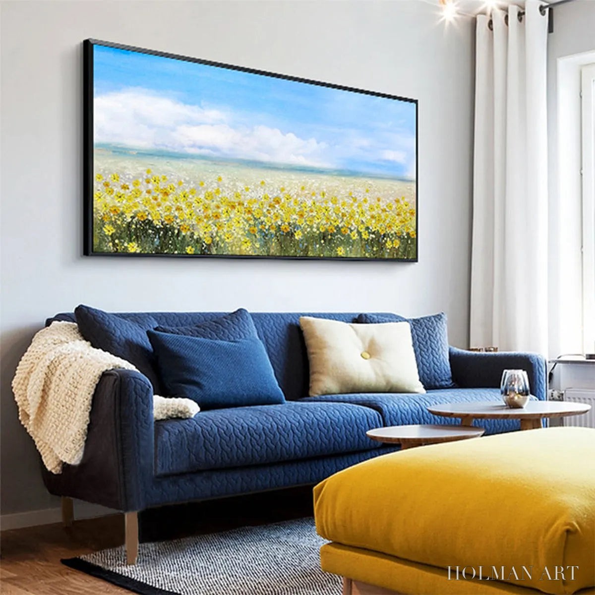 HOLMAN ART Golden Hour Bloom – Landscape Oil Painting with Yellow Wildflowers and Blue Sky - image 4