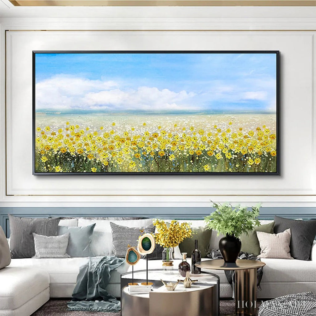 HOLMAN ART Golden Hour Bloom – Landscape Oil Painting with Yellow Wildflowers and Blue Sky - image 5