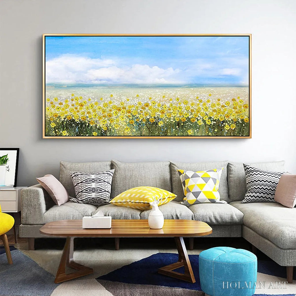 HOLMAN ART Golden Hour Bloom – Landscape Oil Painting with Yellow Wildflowers and Blue Sky - image 6