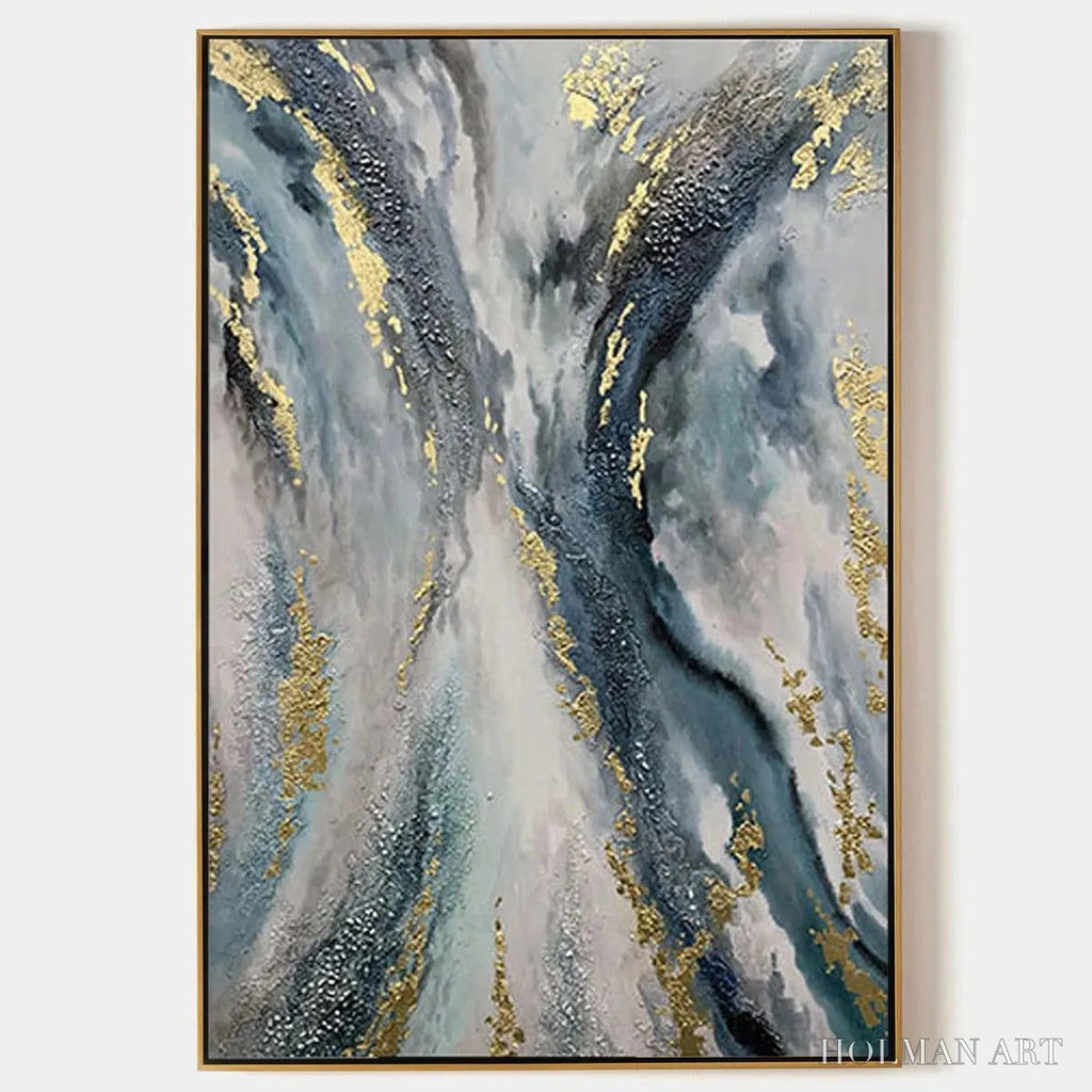 HOLMAN ART Celestial River – Vertical Abstract Oil Painting with Gold Leaf Accents - image 1
