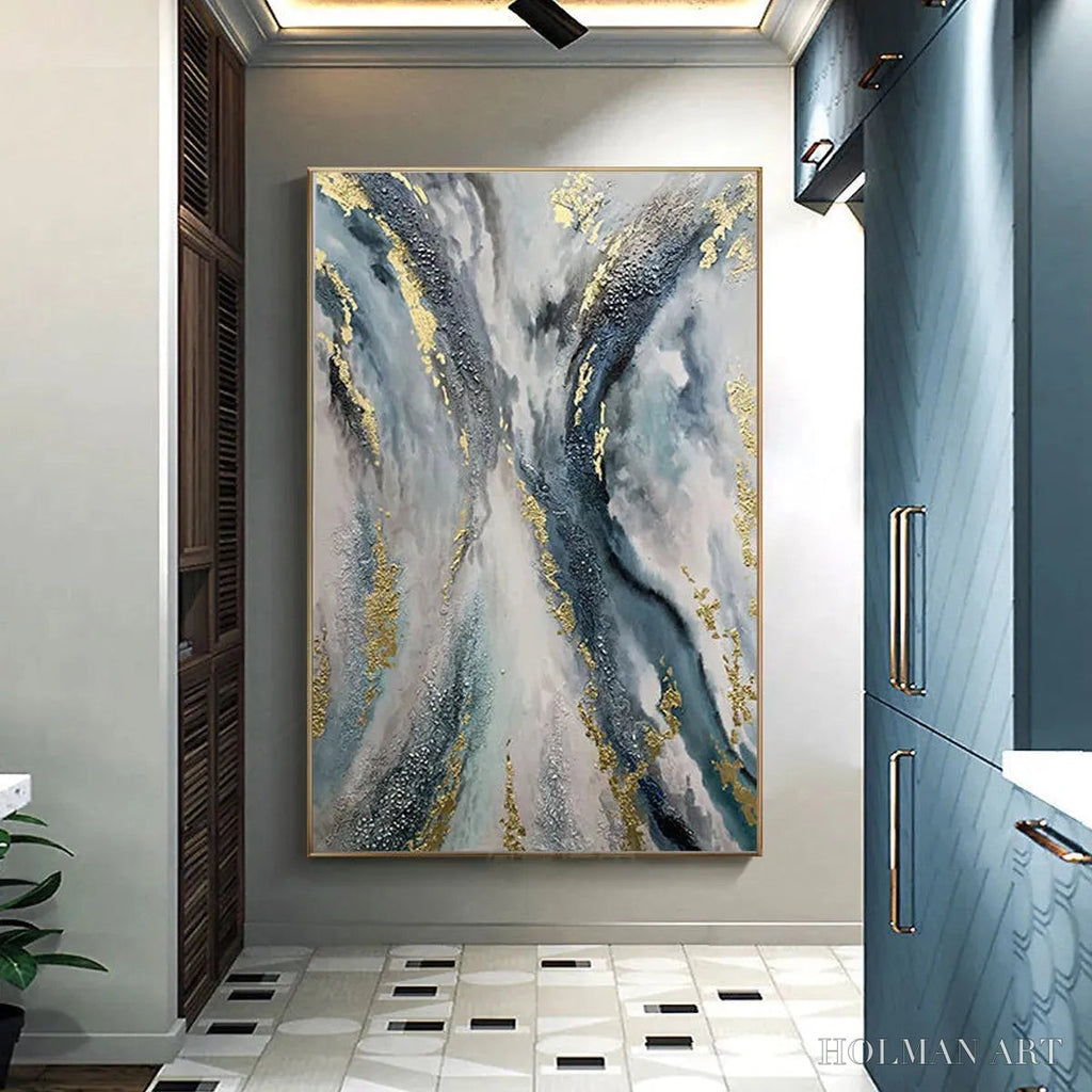 HOLMAN ART Celestial River – Vertical Abstract Oil Painting with Gold Leaf Accents - image 2