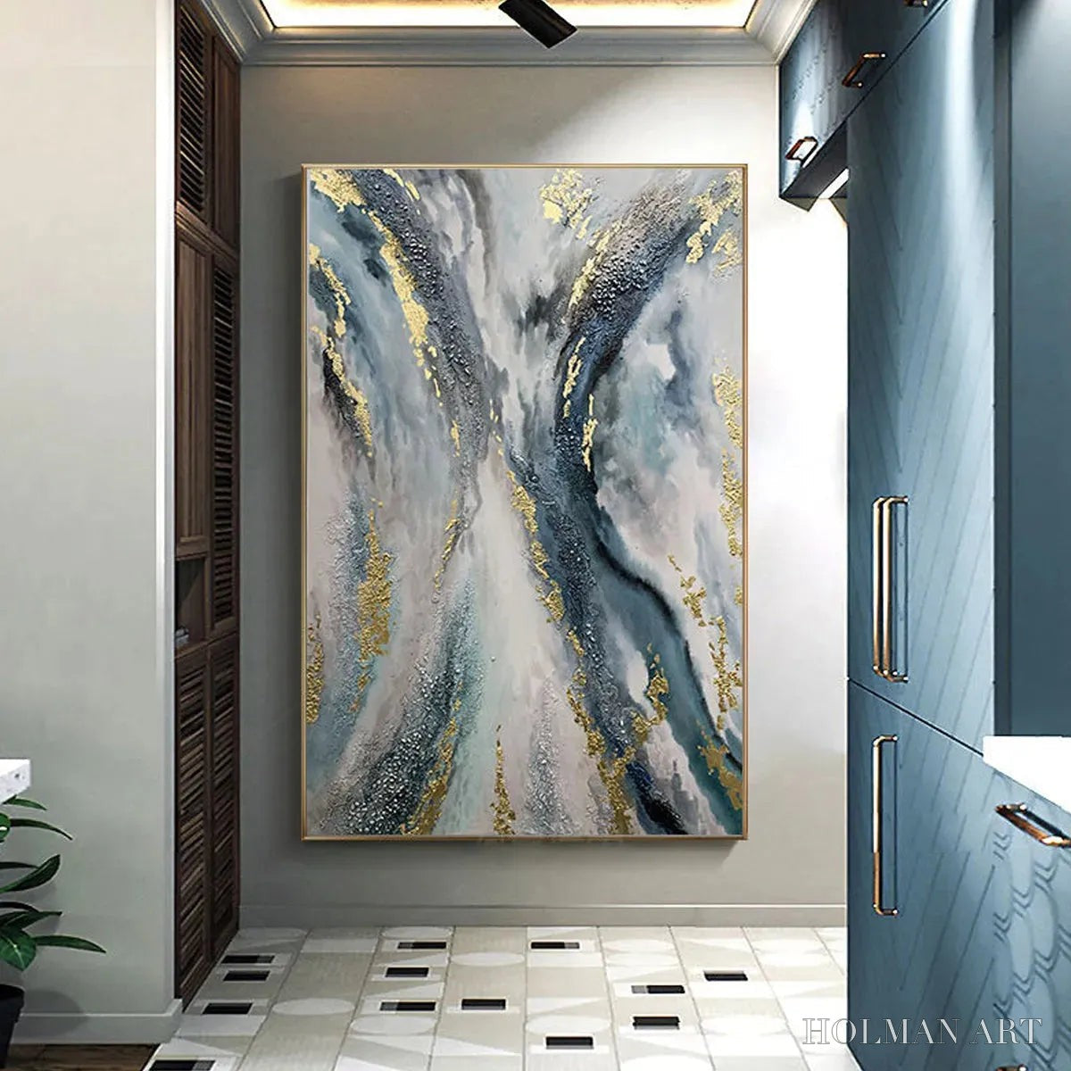 HOLMAN ART Celestial River – Vertical Abstract Oil Painting with Gold Leaf Accents - image 2