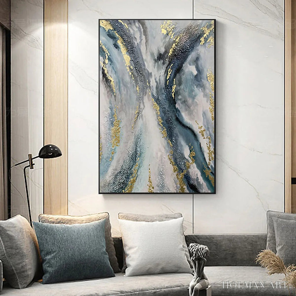 HOLMAN ART Celestial River – Vertical Abstract Oil Painting with Gold Leaf Accents - image 4