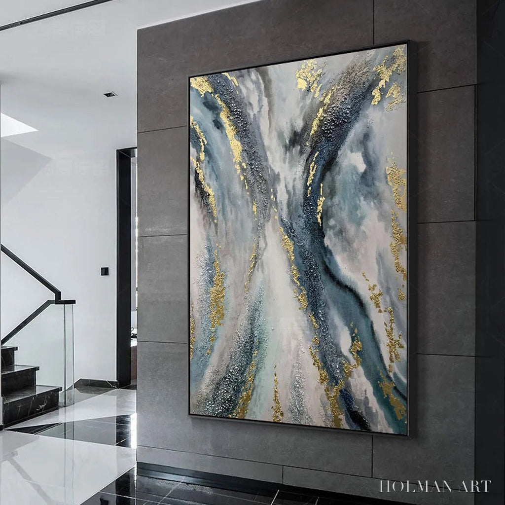 HOLMAN ART Celestial River – Vertical Abstract Oil Painting with Gold Leaf Accents - image 5