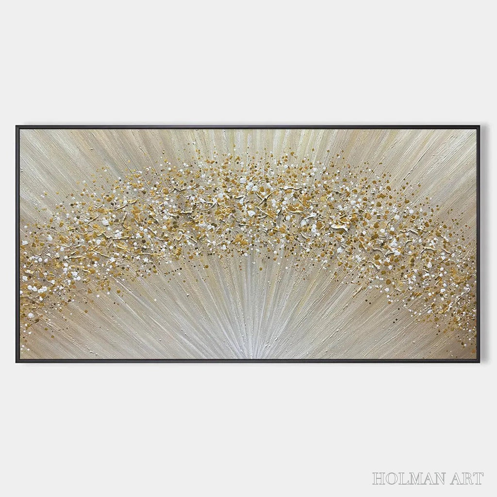 HOLMAN ART Golden Aurora – Abstract Painting in Gold and Beige, Horizontal Canvas, Modern - image 1