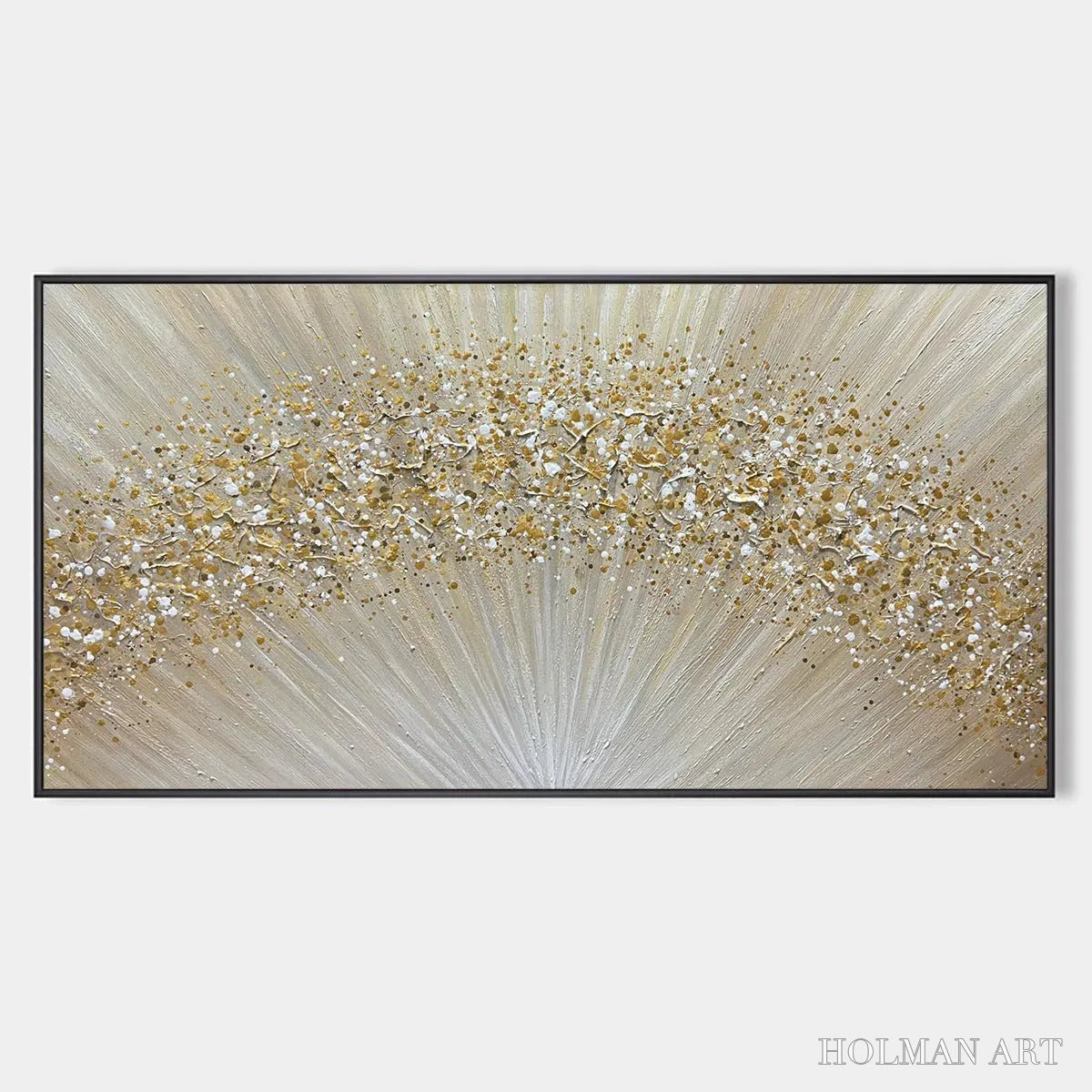 HOLMAN ART Golden Aurora – Abstract Painting in Gold and Beige, Horizontal Canvas, Modern - image 1