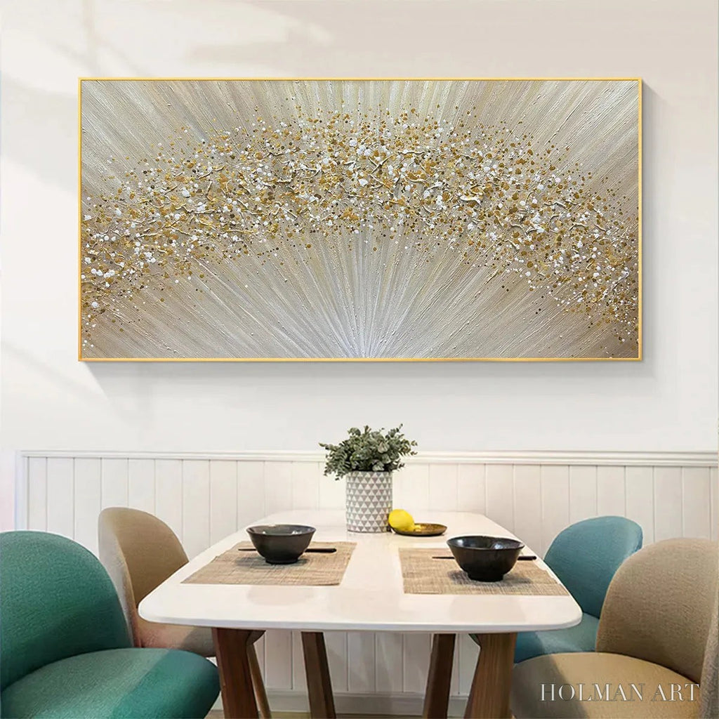 HOLMAN ART Golden Aurora – Abstract Painting in Gold and Beige, Horizontal Canvas, Modern - image 2