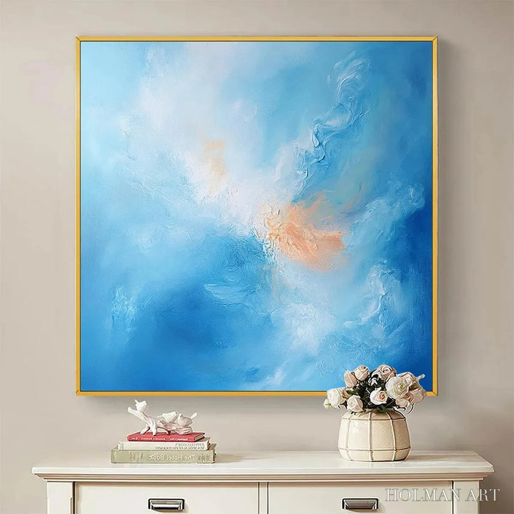 HOLMAN ART Skyscape Serenity – Abstract Blue and Peach Oil Painting - image 2