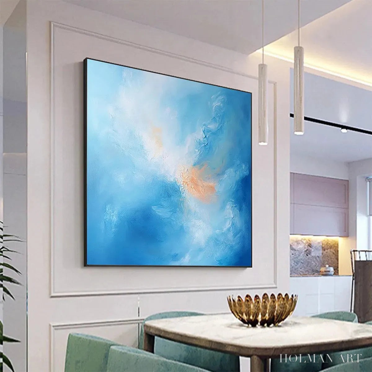 HOLMAN ART Skyscape Serenity – Abstract Blue and Peach Oil Painting - image 3