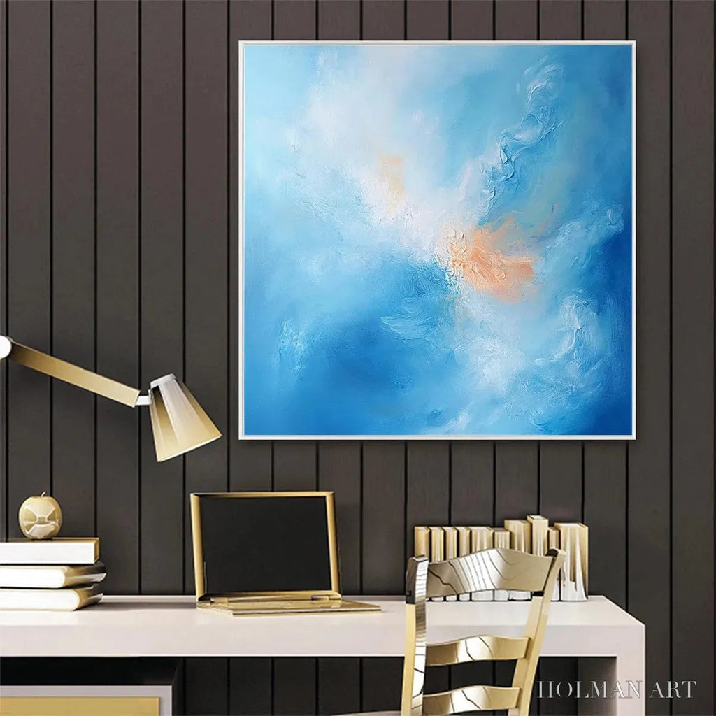 HOLMAN ART Skyscape Serenity – Abstract Blue and Peach Oil Painting - image 5