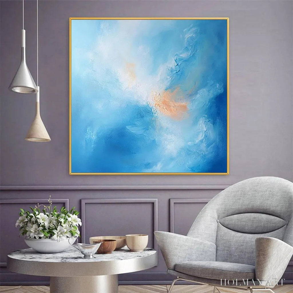 HOLMAN ART Skyscape Serenity – Abstract Blue and Peach Oil Painting - image 6