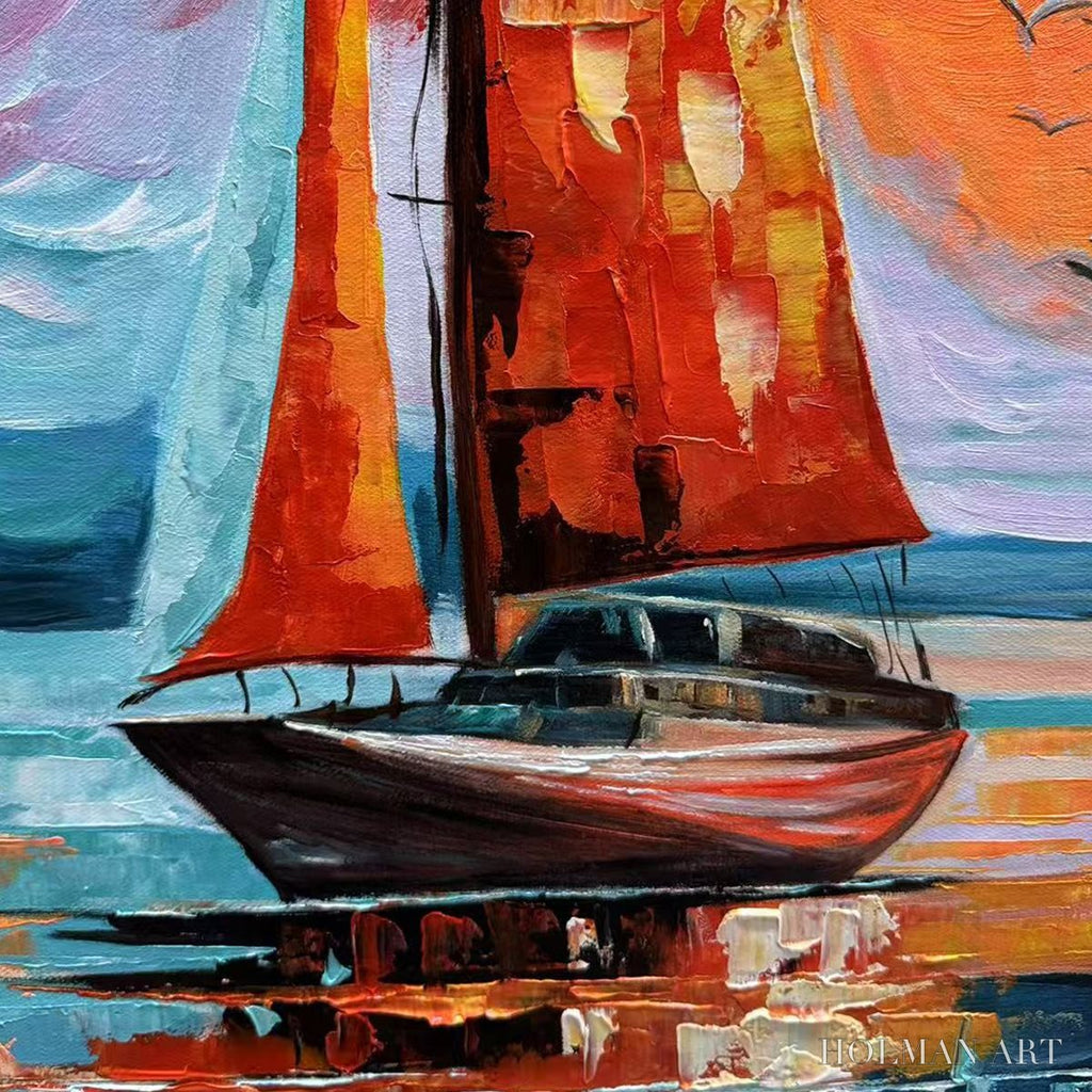 HOLMAN ART Evening Sail – Square Sailboat Painting, Colorful Sunset - image 3