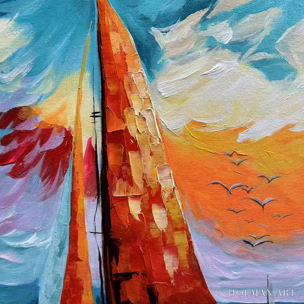 HOLMAN ART Evening Sail – Square Sailboat Painting, Colorful Sunset - image 6