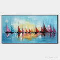 HOLMAN ART Regatta – Colorful Sailboats Painting, Blue and Orange , Horizontal Canvas, Coastal Decor - image 1