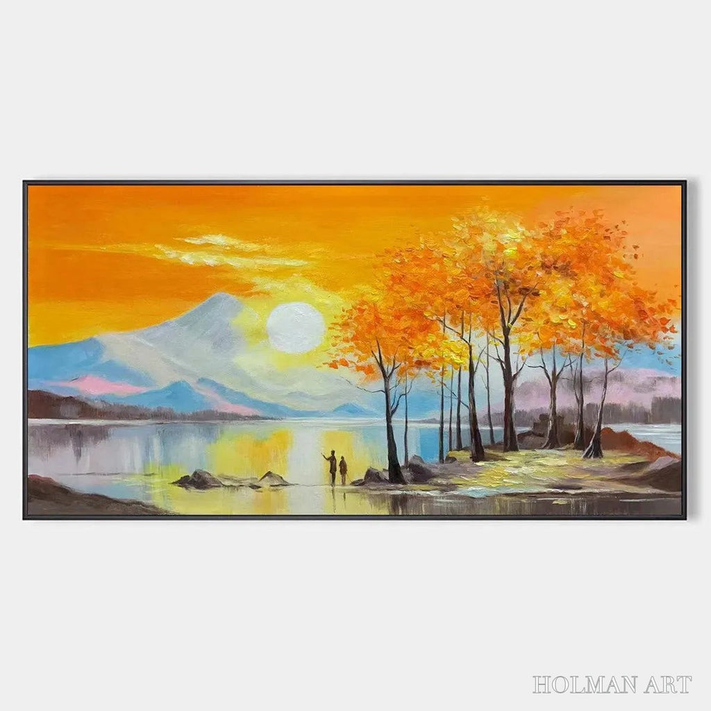 HOLMAN ART Sunset Landscape Oil Painting - Vibrant Orange Art - image 1