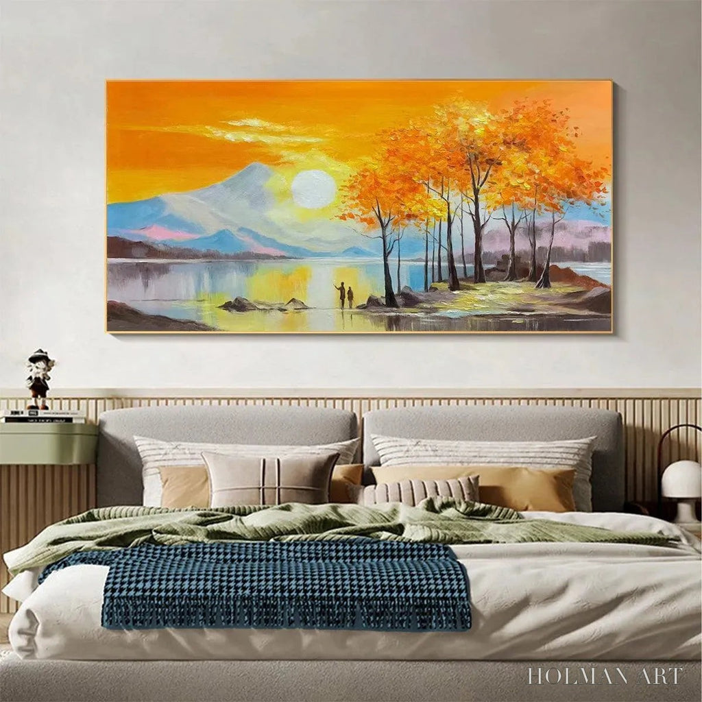 HOLMAN ART Sunset Landscape Oil Painting - Vibrant Orange Art - image 2