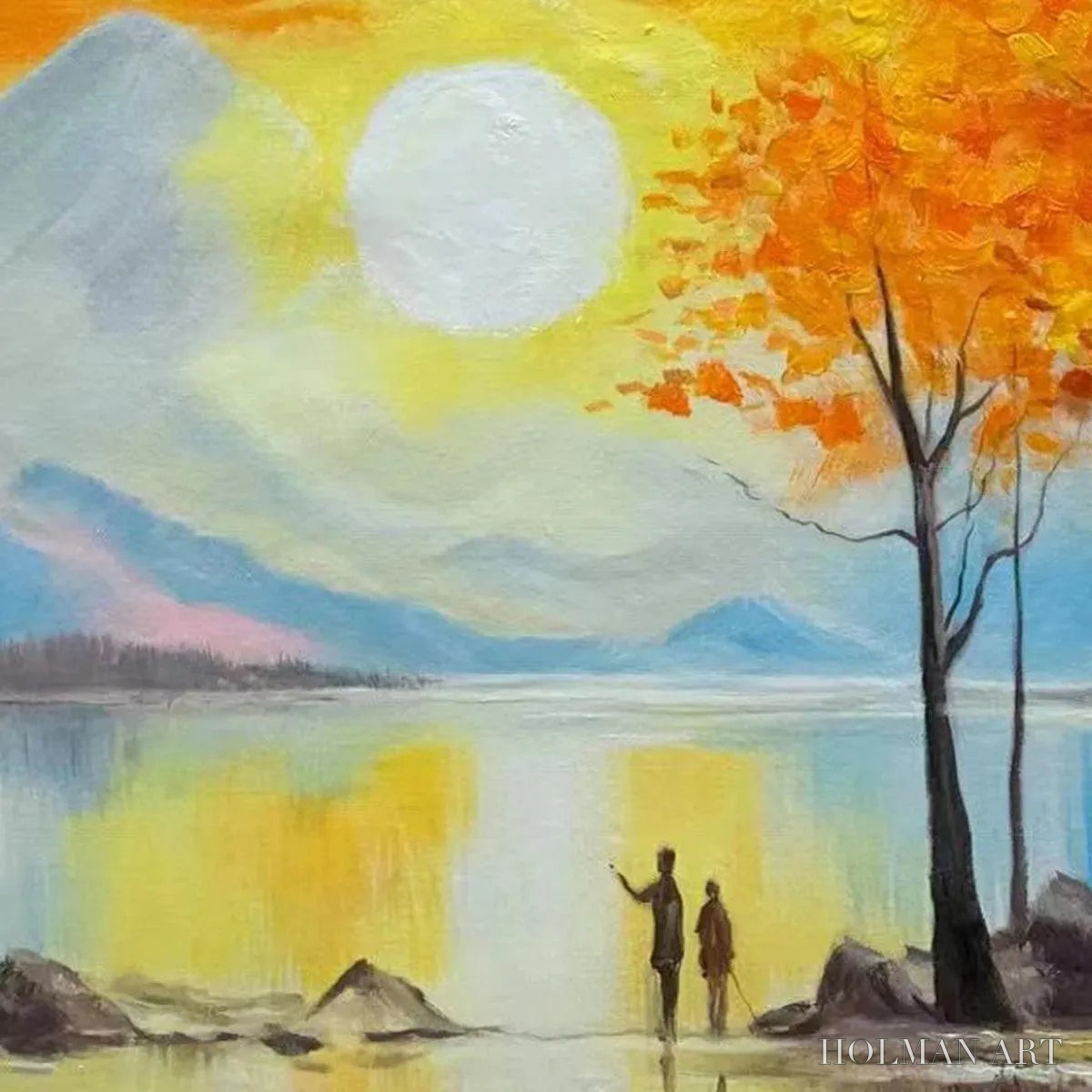 HOLMAN ART Sunset Landscape Oil Painting - Vibrant Orange Art - image 3