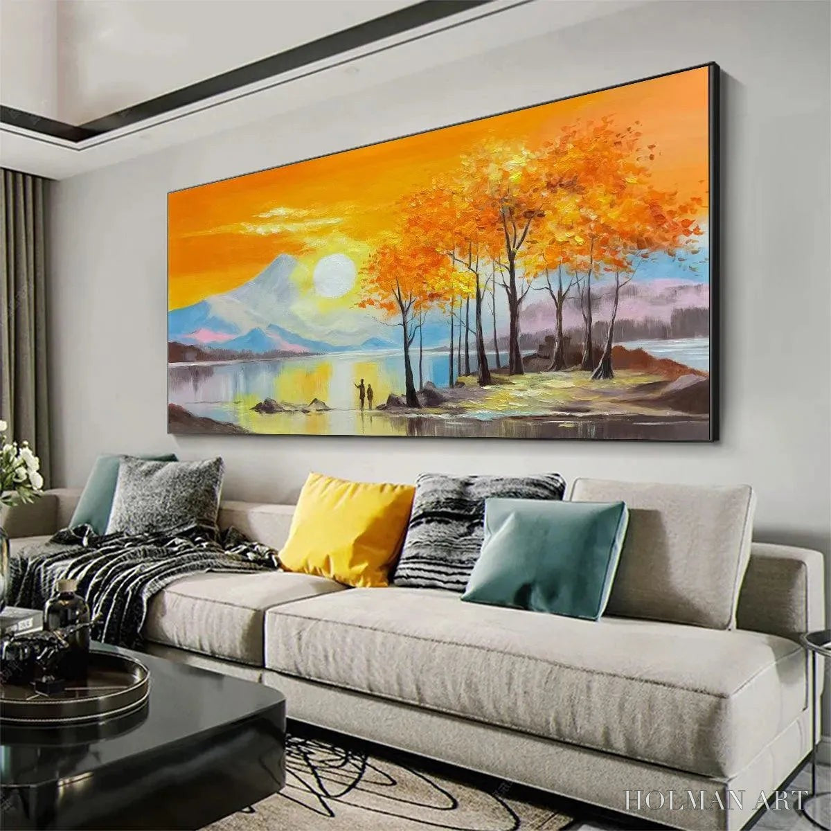 HOLMAN ART Sunset Landscape Oil Painting - Vibrant Orange Art - image 4