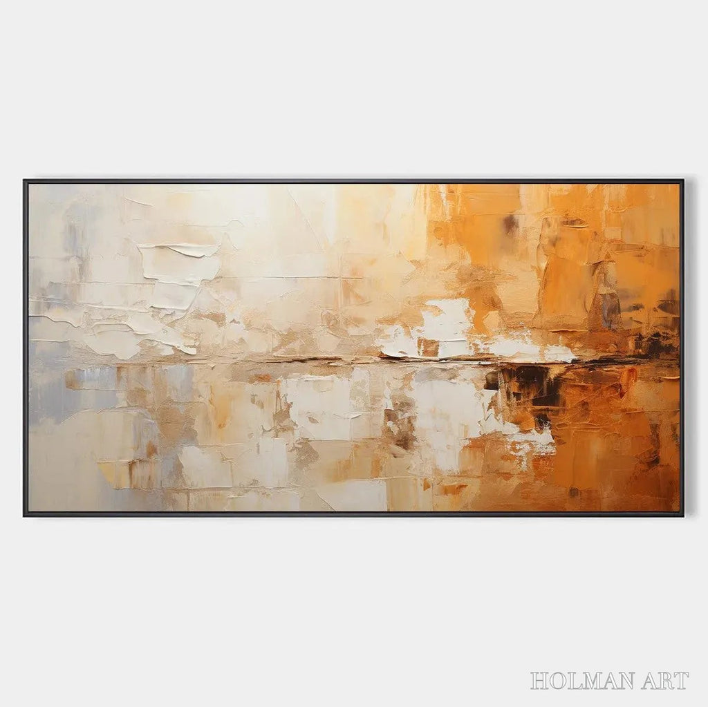 HOLMAN ART Desert Dusk – Panoramic Abstract Painting in Orange and Beige, Textured Canvas, Modern - image 1