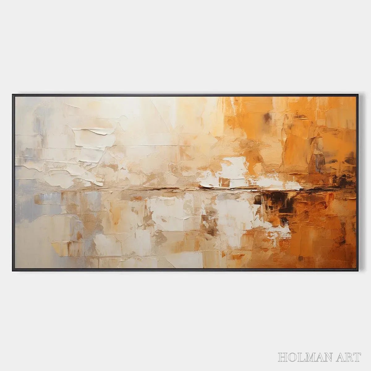 HOLMAN ART Desert Dusk – Panoramic Abstract Painting in Orange and Beige, Textured Canvas, Modern - image 1