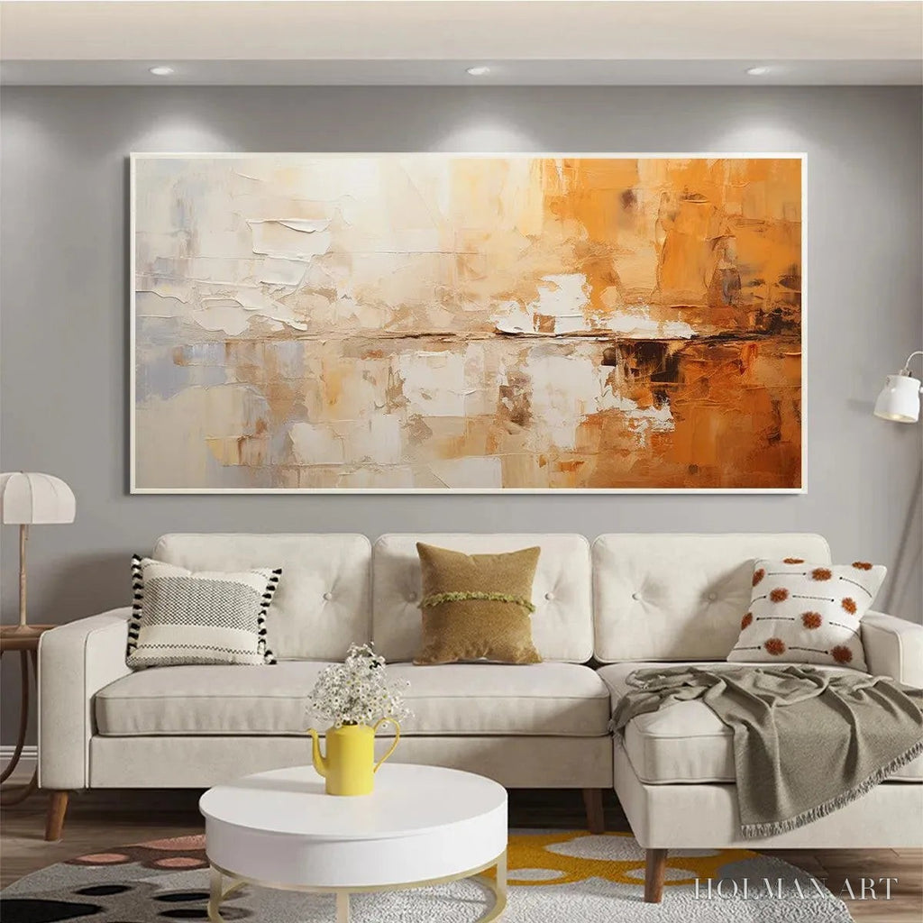 HOLMAN ART Desert Dusk – Panoramic Abstract Painting in Orange and Beige, Textured Canvas, Modern - image 2
