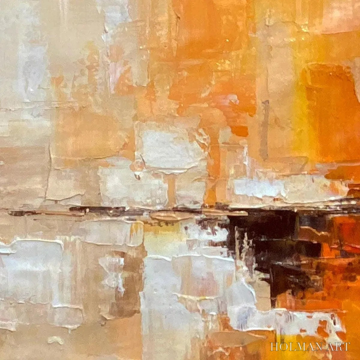 HOLMAN ART Desert Dusk – Panoramic Abstract Painting in Orange and Beige, Textured Canvas, Modern - image 3