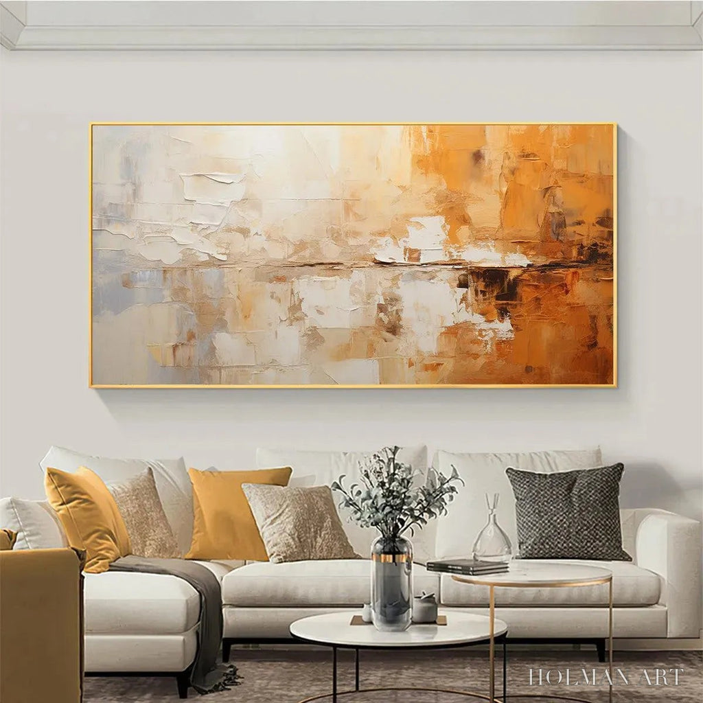 HOLMAN ART Desert Dusk – Panoramic Abstract Painting in Orange and Beige, Textured Canvas, Modern - image 6