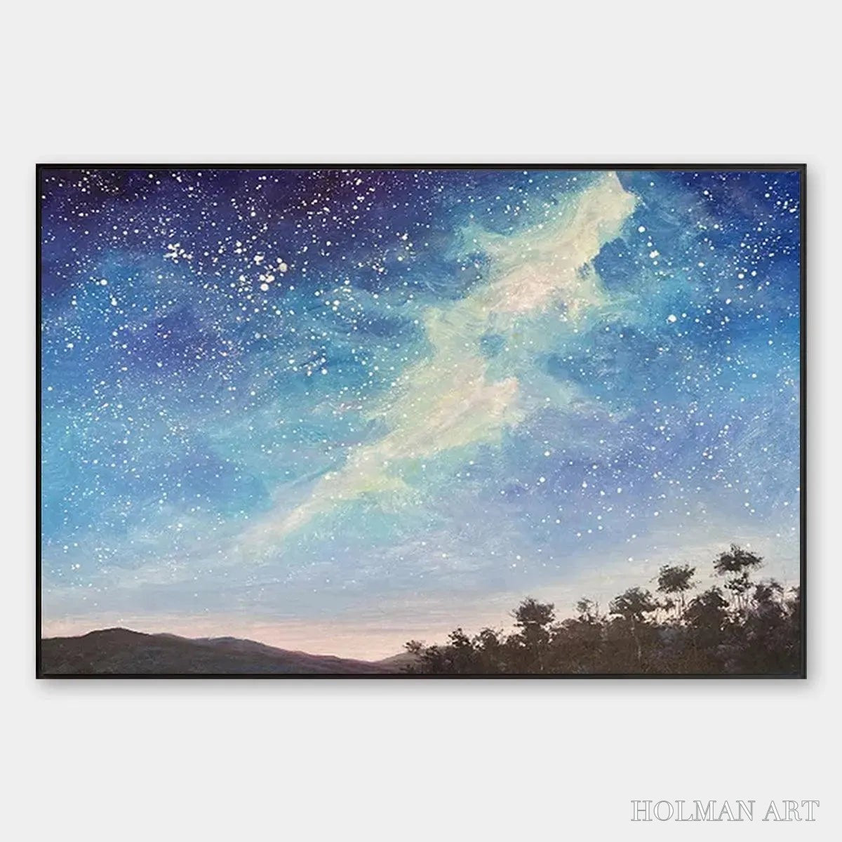 HOLMAN ART Celestial Dreamscape – Nightscape Painting, Starry Sky , Panoramic Landscape, Horizontal Canvas - image 1