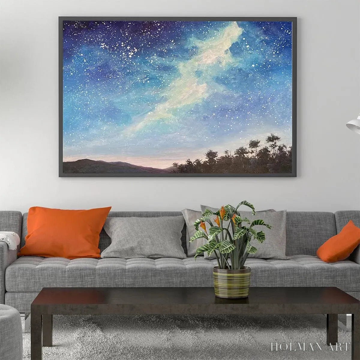 HOLMAN ART Celestial Dreamscape – Nightscape Painting, Starry Sky , Panoramic Landscape, Horizontal Canvas - image 2