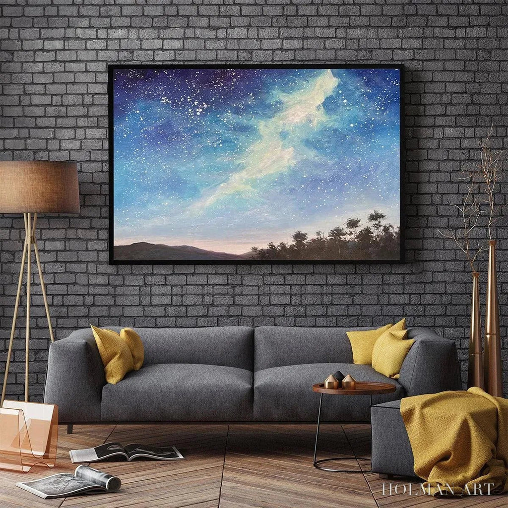 HOLMAN ART Celestial Dreamscape – Nightscape Painting, Starry Sky , Panoramic Landscape, Horizontal Canvas - image 4