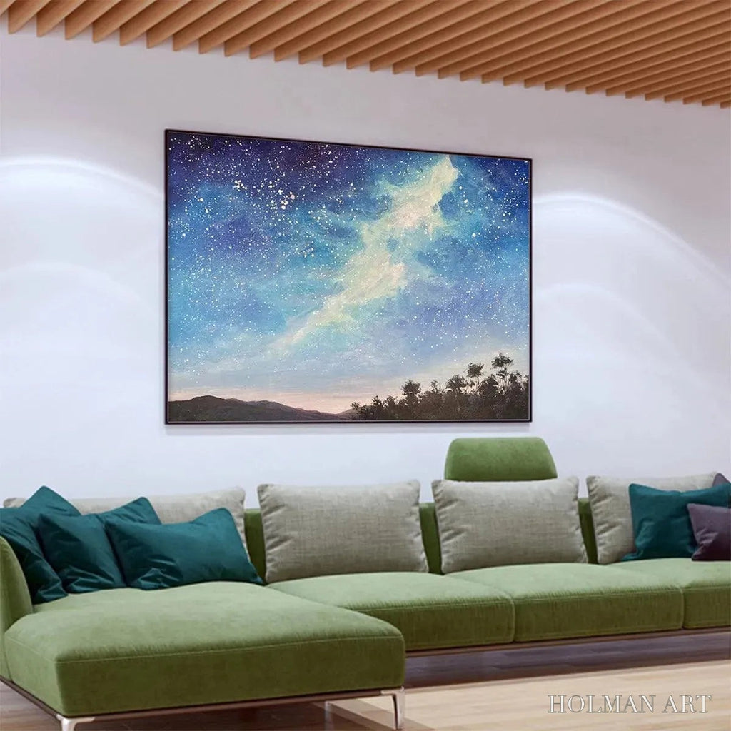 HOLMAN ART Celestial Dreamscape – Nightscape Painting, Starry Sky , Panoramic Landscape, Horizontal Canvas - image 6