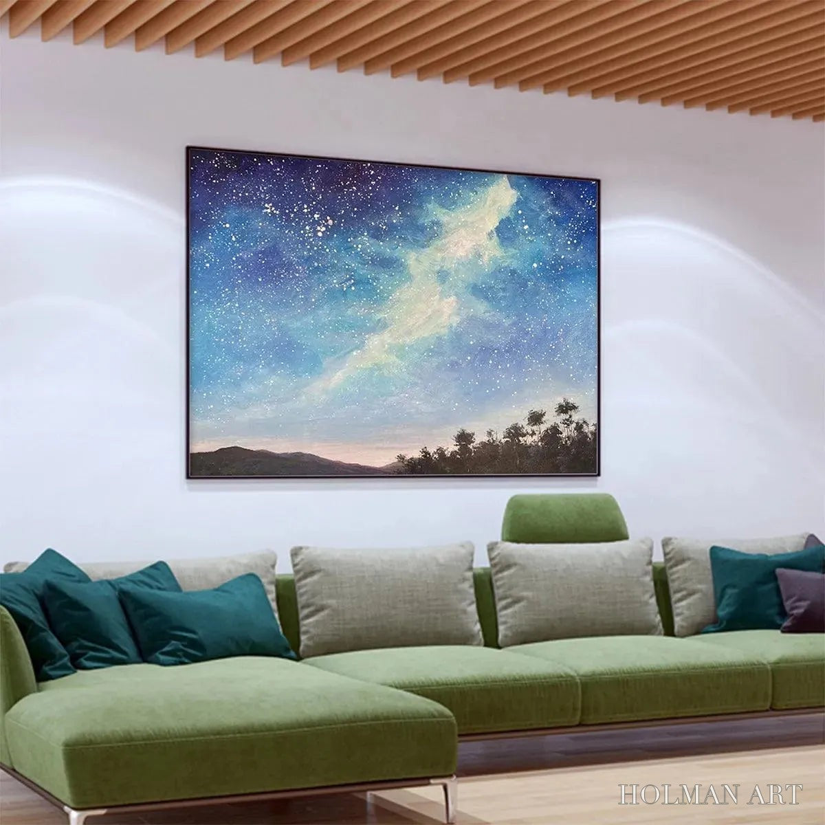 HOLMAN ART Celestial Dreamscape – Nightscape Painting, Starry Sky , Panoramic Landscape, Horizontal Canvas - image 6