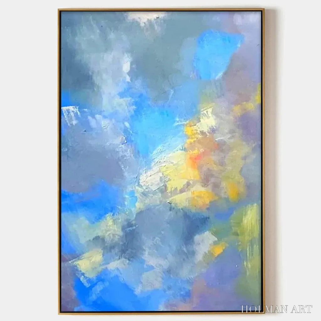 HOLMAN ART Skyscape Serenade – Abstract Painting, Blue and Yellow , Textured Canvas, Vertical - image 1