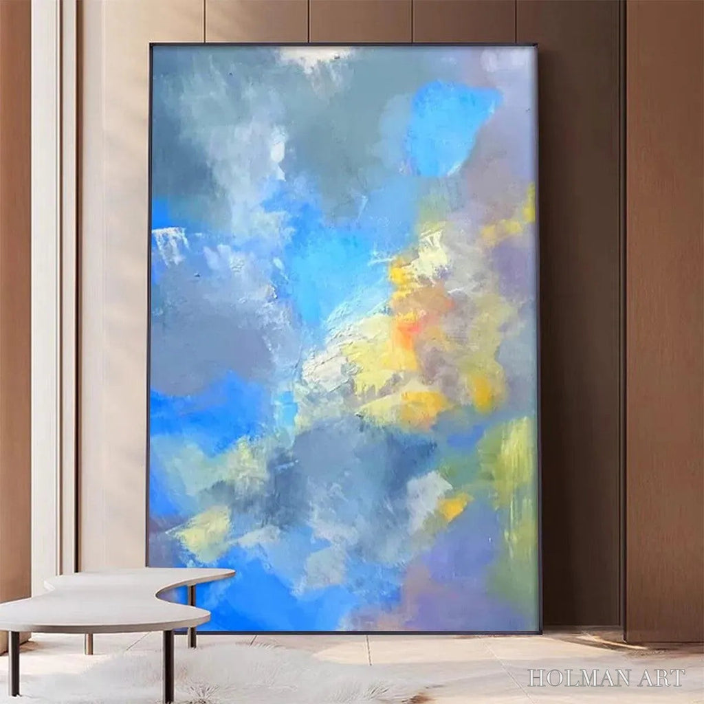 HOLMAN ART Skyscape Serenade – Abstract Painting, Blue and Yellow , Textured Canvas, Vertical - image 2