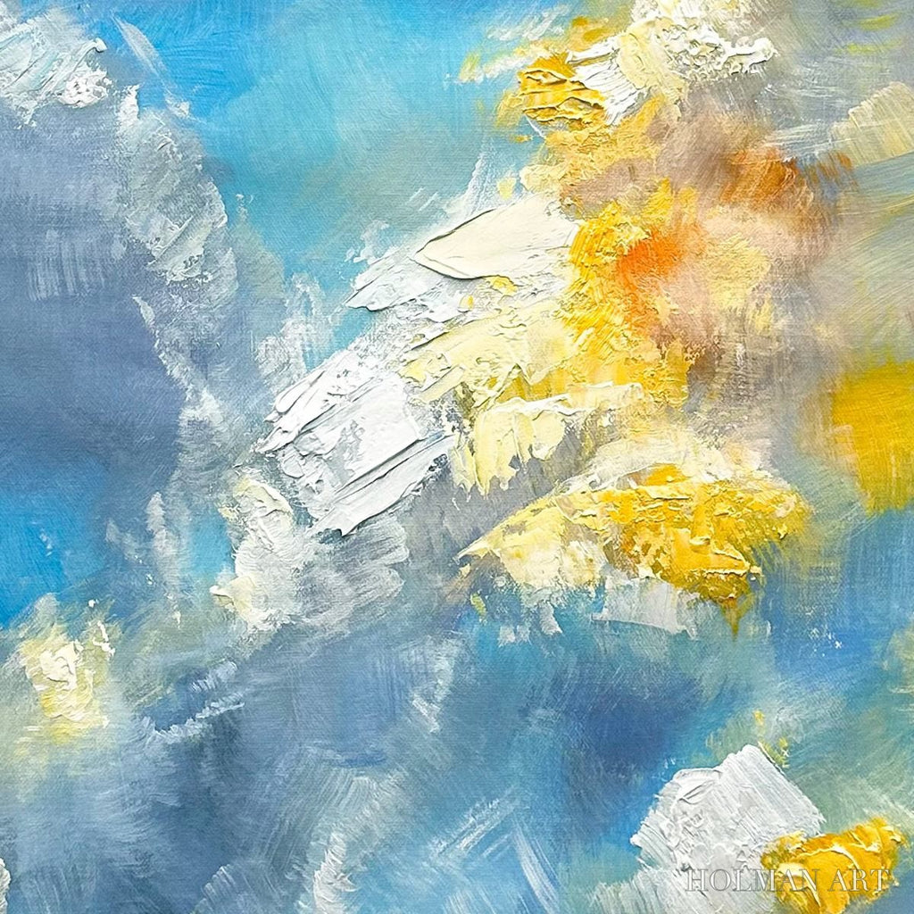 HOLMAN ART Skyscape Serenade – Abstract Painting, Blue and Yellow , Textured Canvas, Vertical - image 3