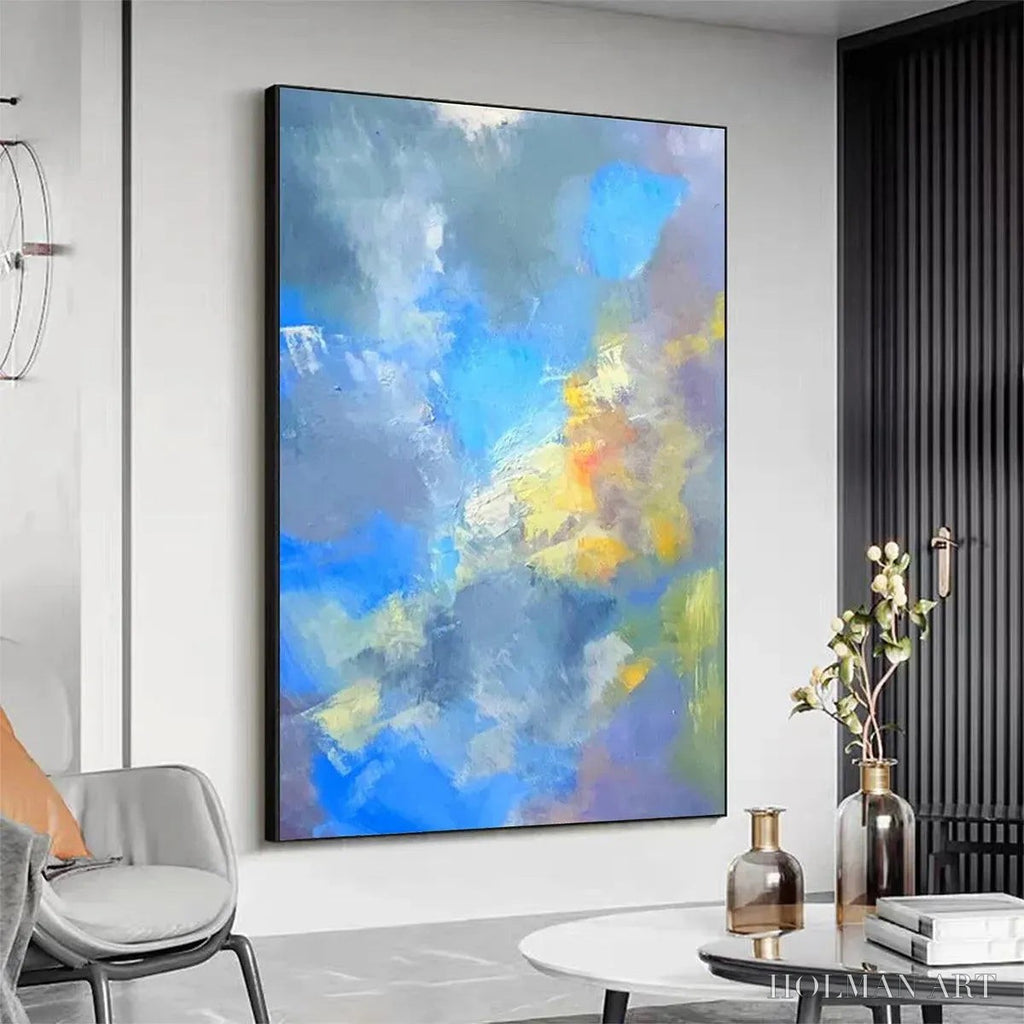 HOLMAN ART Skyscape Serenade – Abstract Painting, Blue and Yellow , Textured Canvas, Vertical - image 4