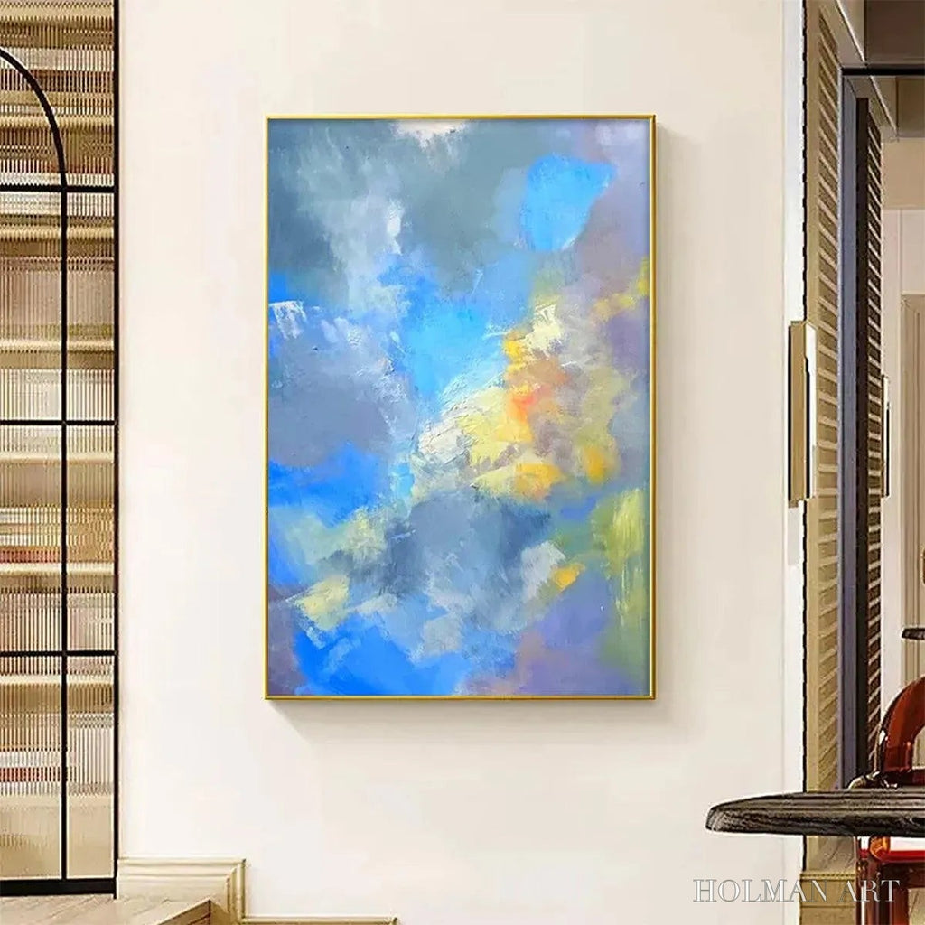 HOLMAN ART Skyscape Serenade – Abstract Painting, Blue and Yellow , Textured Canvas, Vertical - image 5