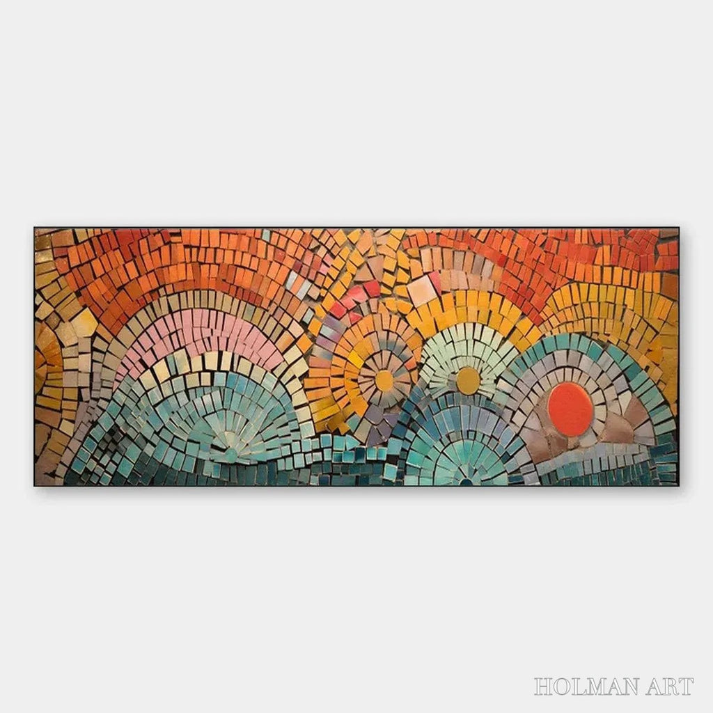 HOLMAN ART Mosaic Sunset Panoramic – Mosaic Painting, Panoramic , Colorful Decor - image 1