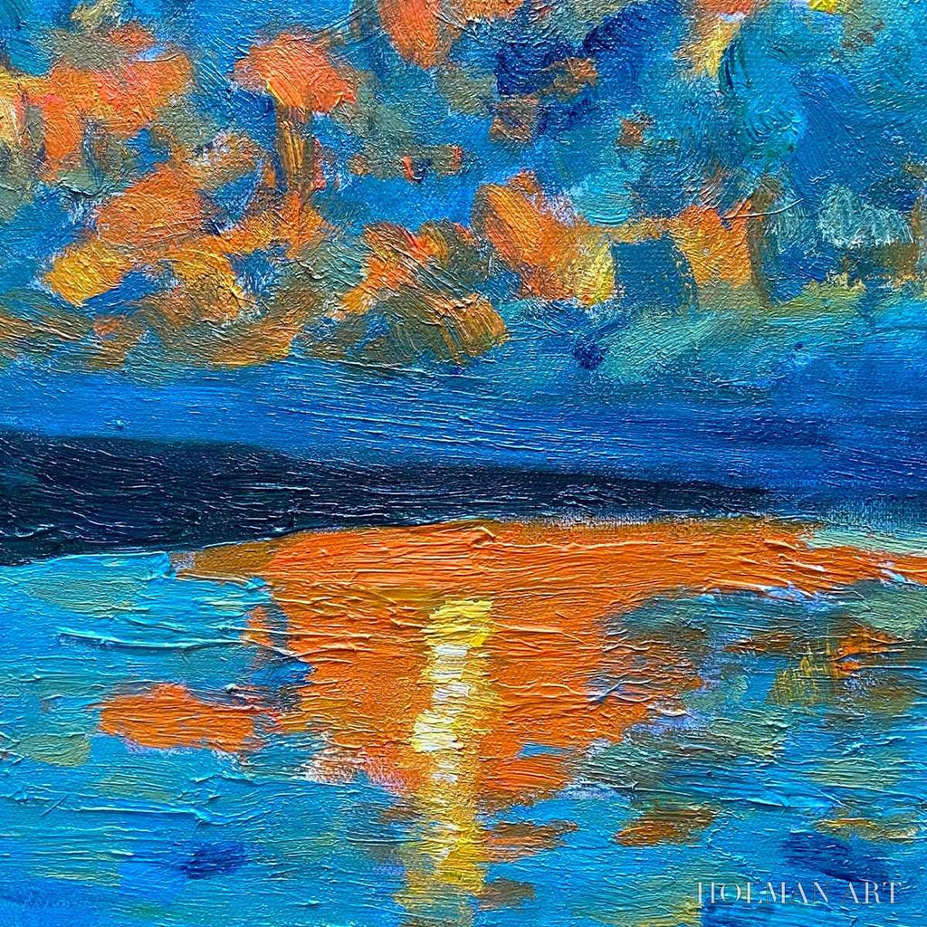 HOLMAN ART Harvest Moon Over the Lake Panoramic – Landscape Painting, Panoramic , Moonlit Lake Decor - image 3