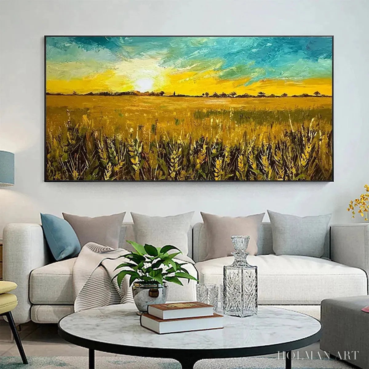 HOLMAN ART Golden Sunset Field – Landscape Painting of a Wheat Field at Sunset - image 2