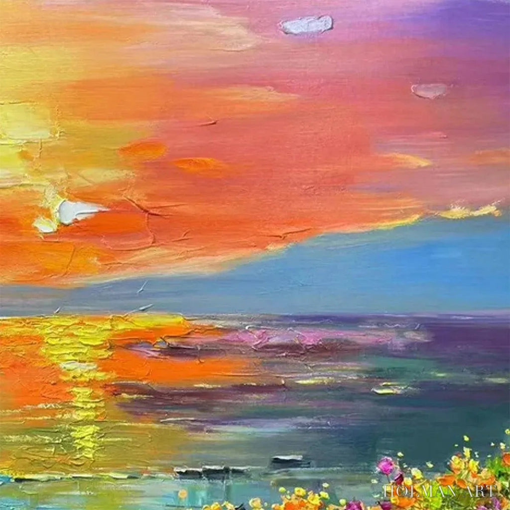HOLMAN ART Watercolor Sunset – Impressionistic Landscape Painting with Sunset and Flowers - image 6
