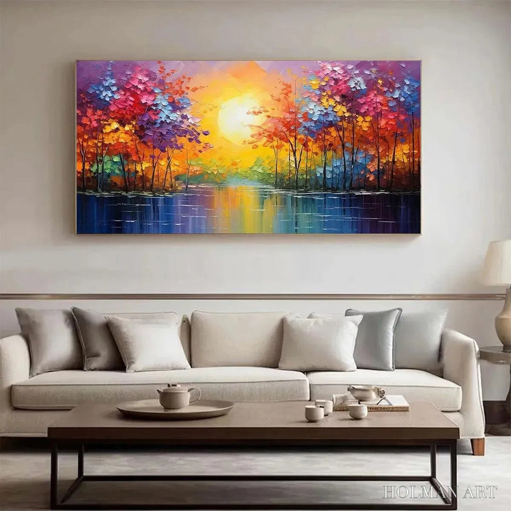 HOLMAN ART Twilight Reflections – Colorful Landscape Painting of Trees by the Water - image 2