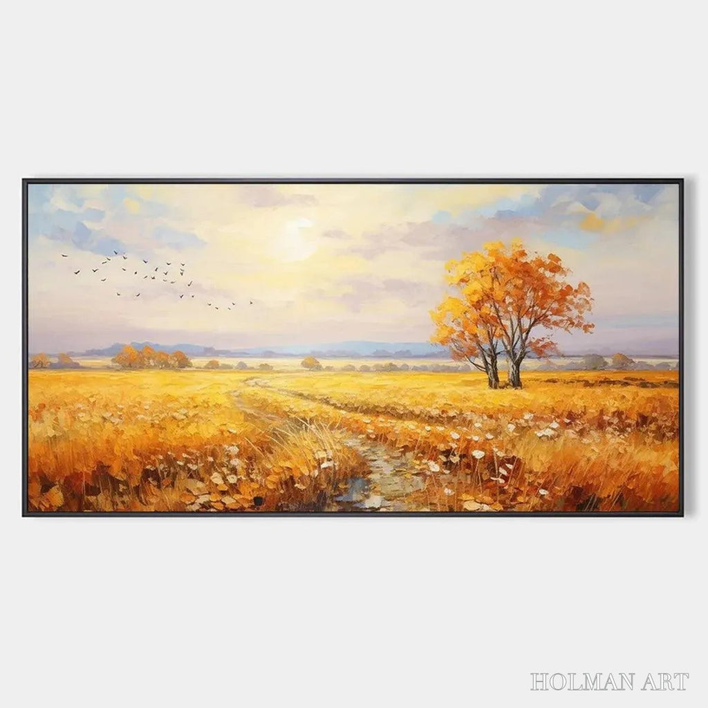 HOLMAN ART Golden Harvest – Landscape Painting of a Golden Field at Sunset - image 1